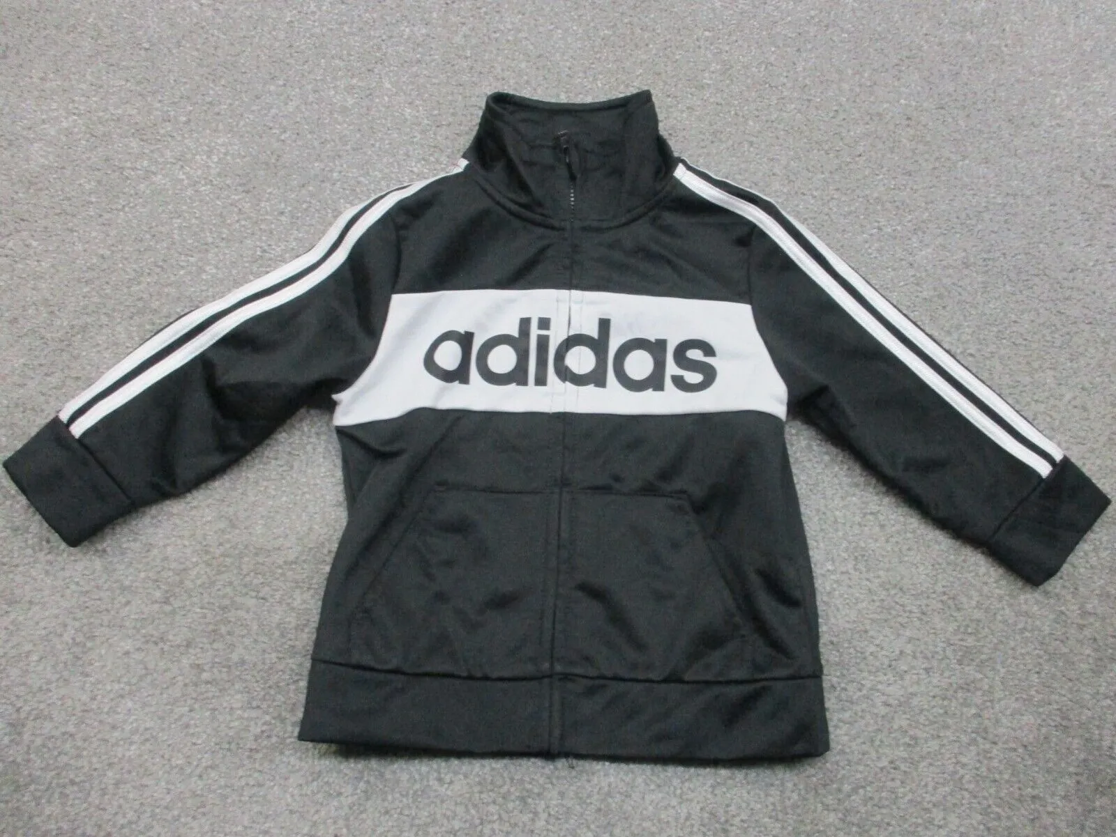Adidas 3 Stripe Track Jacket Kids Boys Size 12M Black Long Sleeves Full Zip Up
