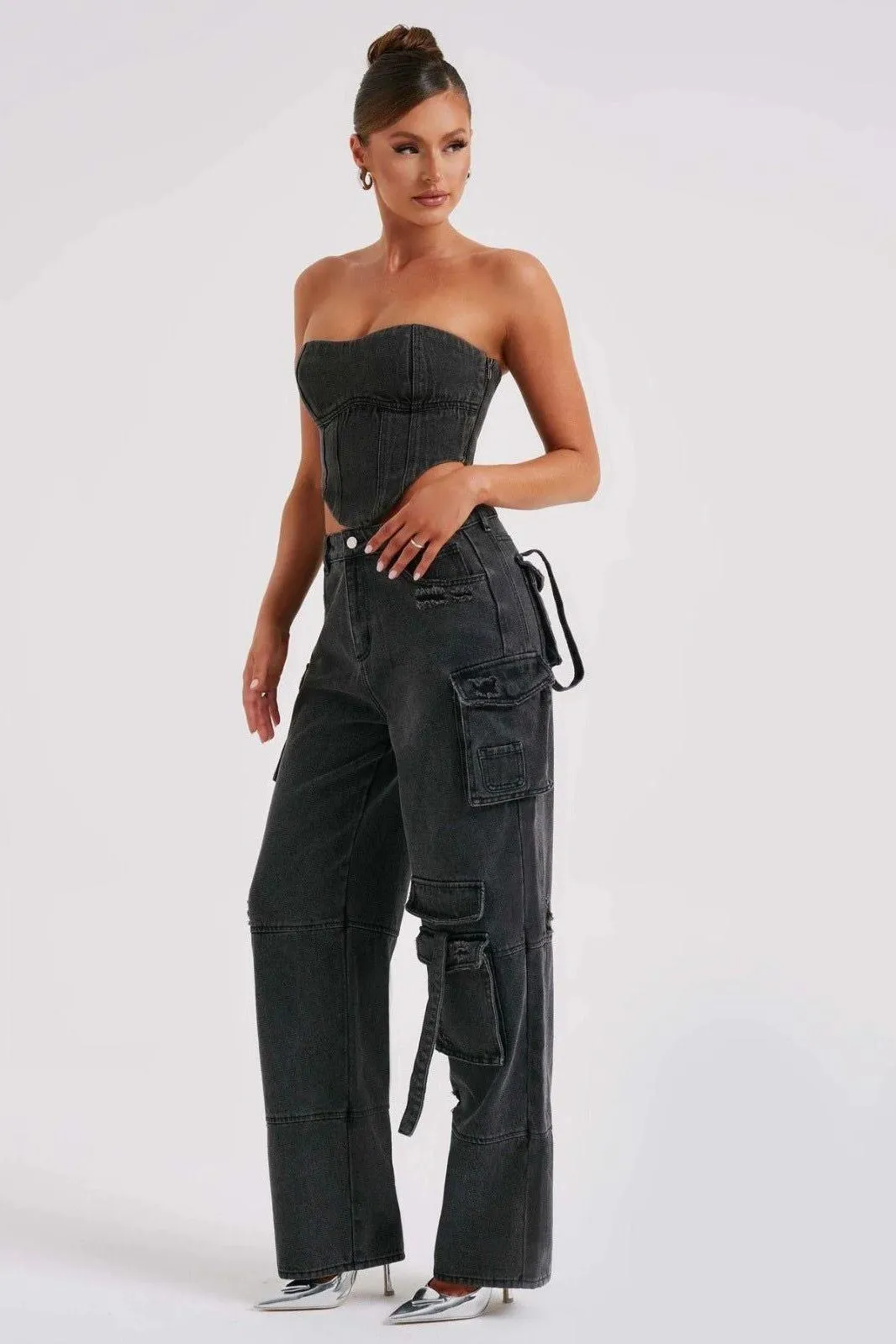 American low-waist pocket splicing jeans