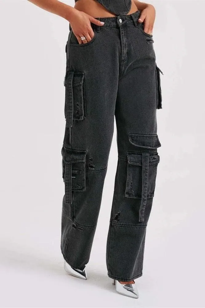 American low-waist pocket splicing jeans