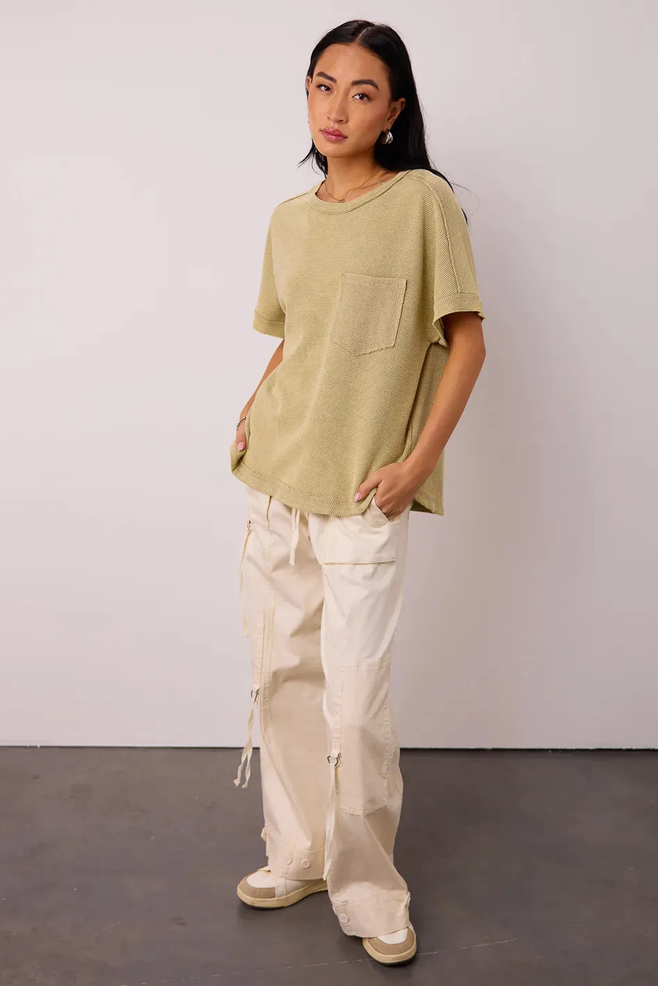 Ariella Waffle Knit Top in Sage - FINAL SALE