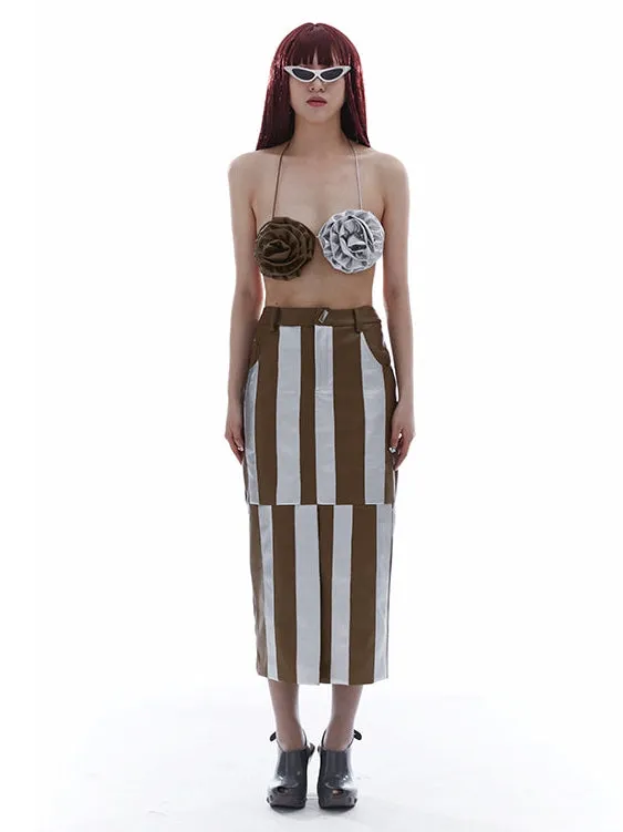 Asymmetric Stitching Leather Skirt