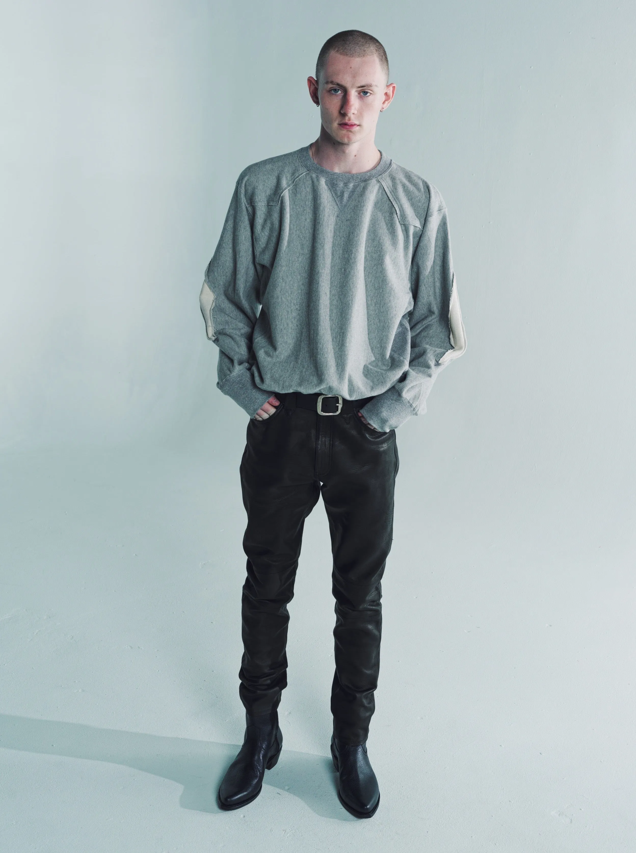 Black Baby Calf Leather 5 Pocket Tapered Pants