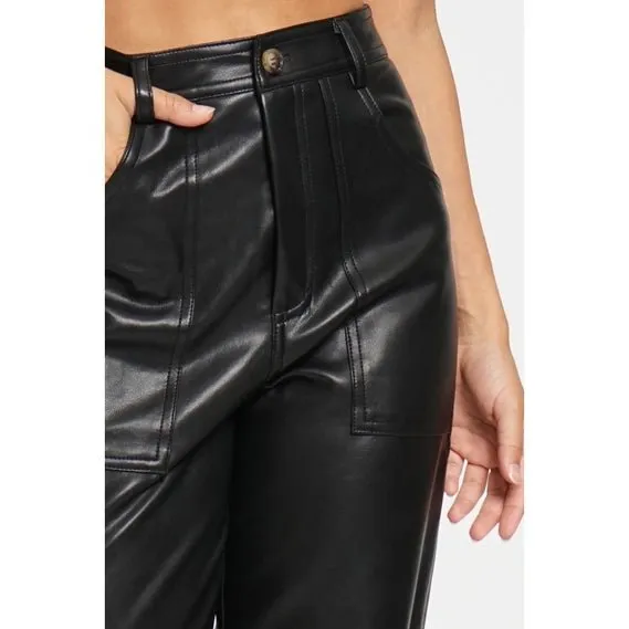 Black Pu Leather Cargo Full Pants