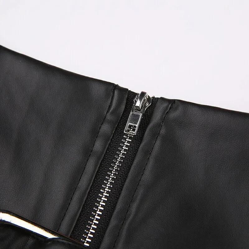 Black Zipper Rive Belted Pleated Skirt