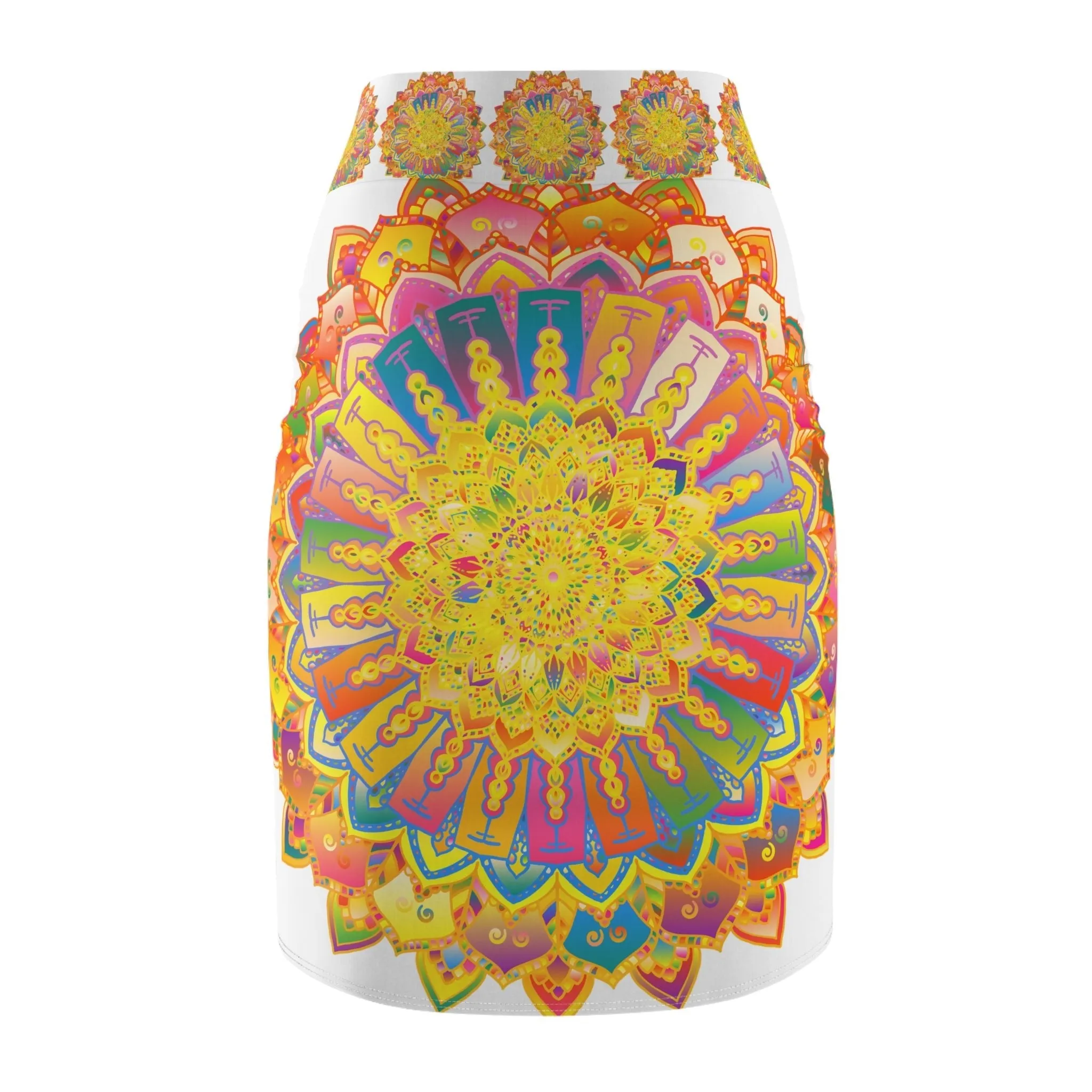 Bohemian Mandala Pencil Skirt - Vibrant Colors