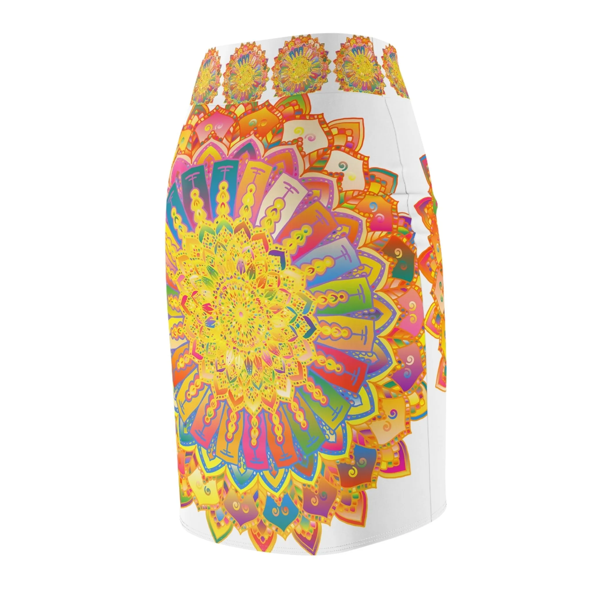 Bohemian Mandala Pencil Skirt - Vibrant Colors