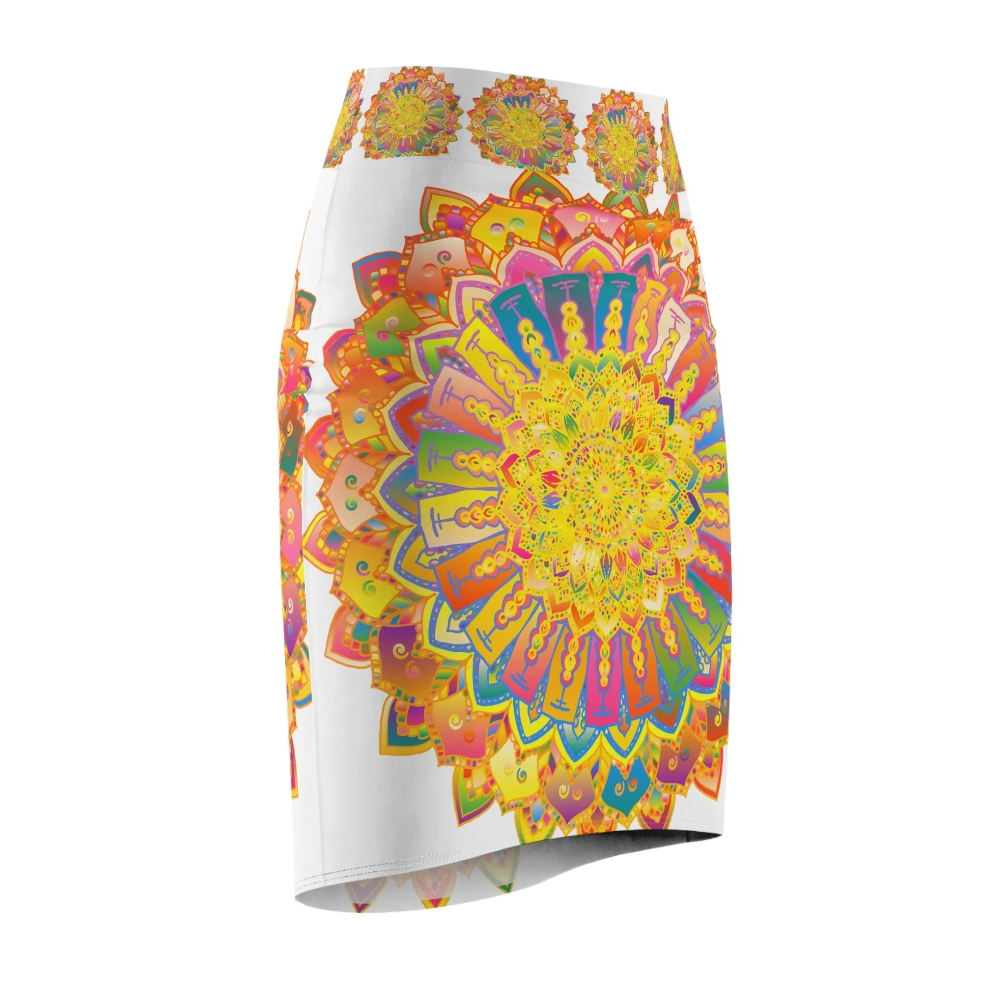 Bohemian Mandala Pencil Skirt - Vibrant Colors