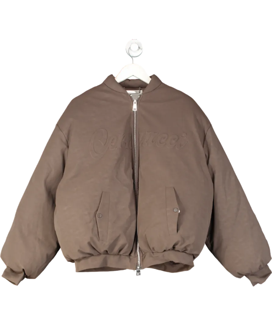 Brown Cernucci Pu Puffer Bomber Jacket UK S