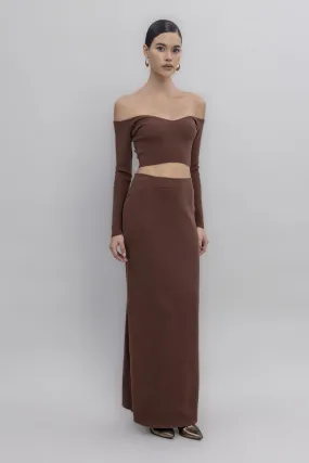 Brown Knit Maxi Pencil Skirt