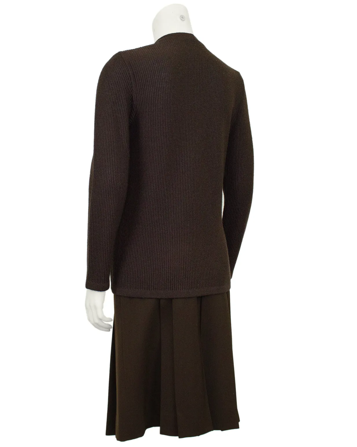 Brown Wool Cardigan and Gabardine Skirt Ensemble