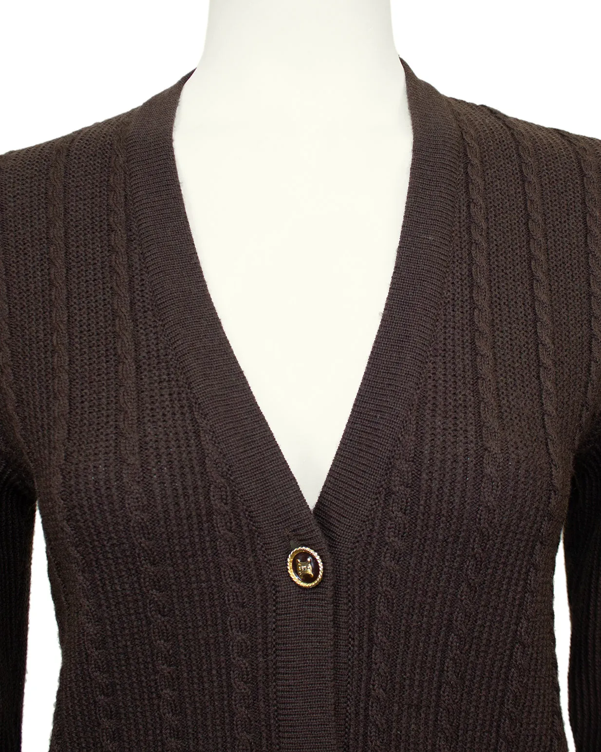 Brown Wool Cardigan and Gabardine Skirt Ensemble
