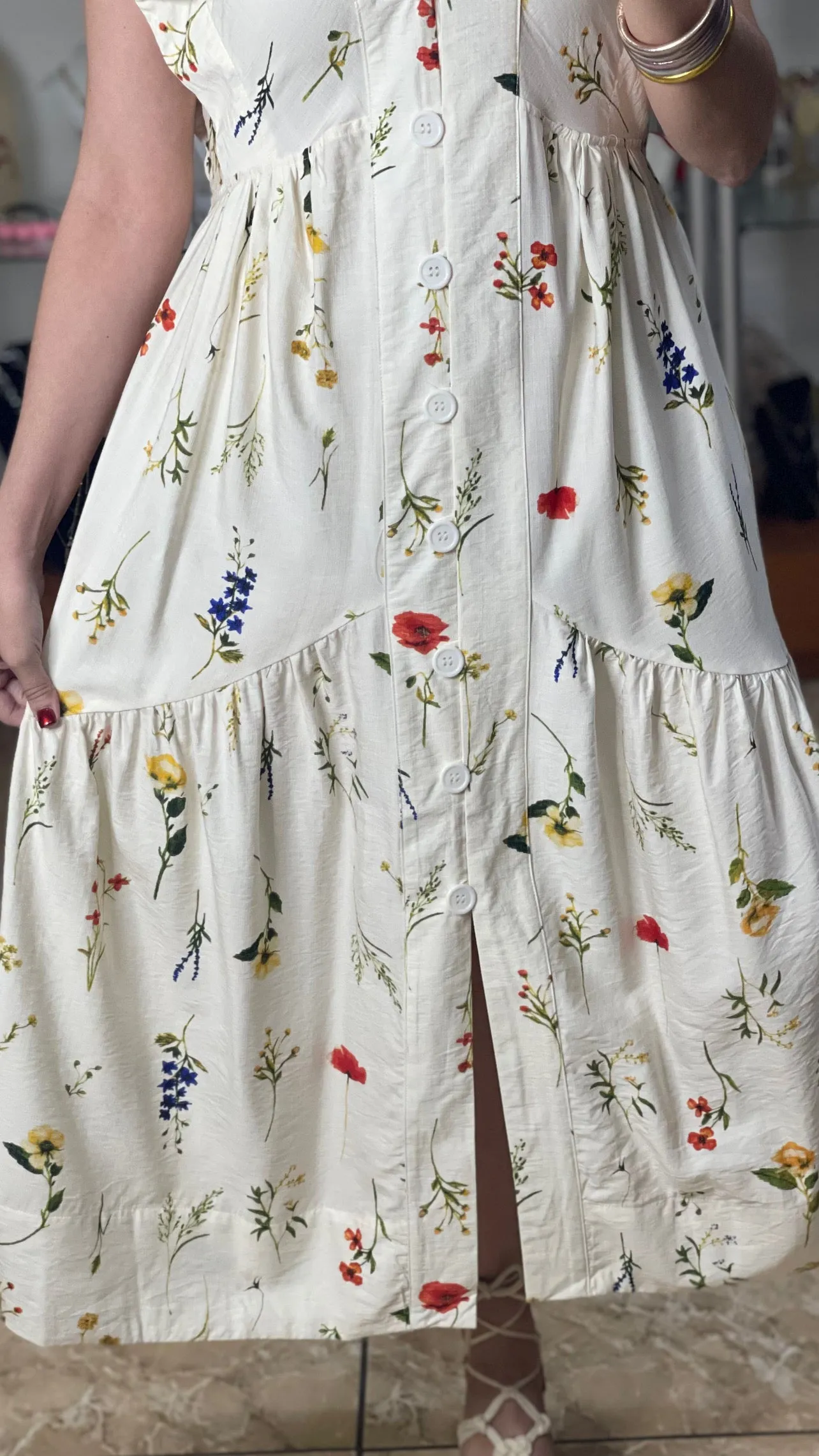 Button Down Floral Print Midi Dress