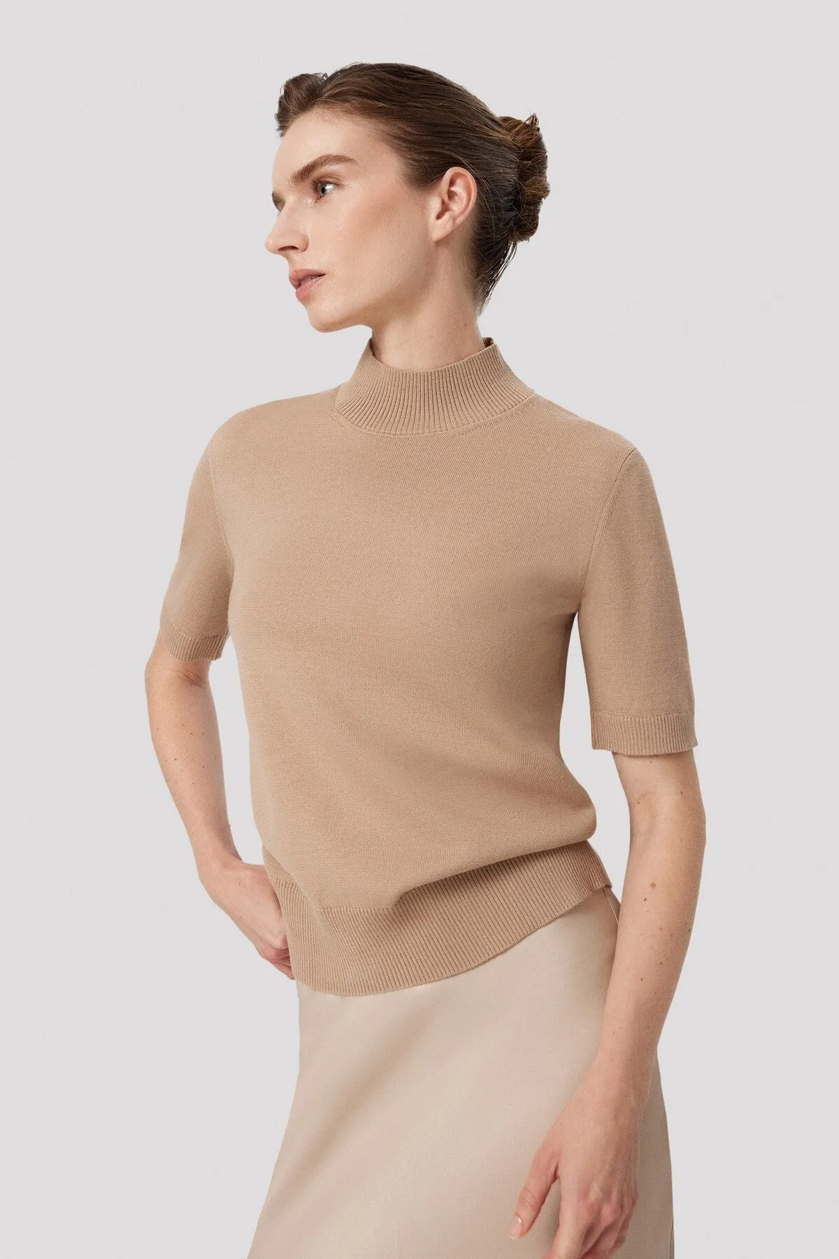 Camel Half Turtleneck Wool Blend Sweater