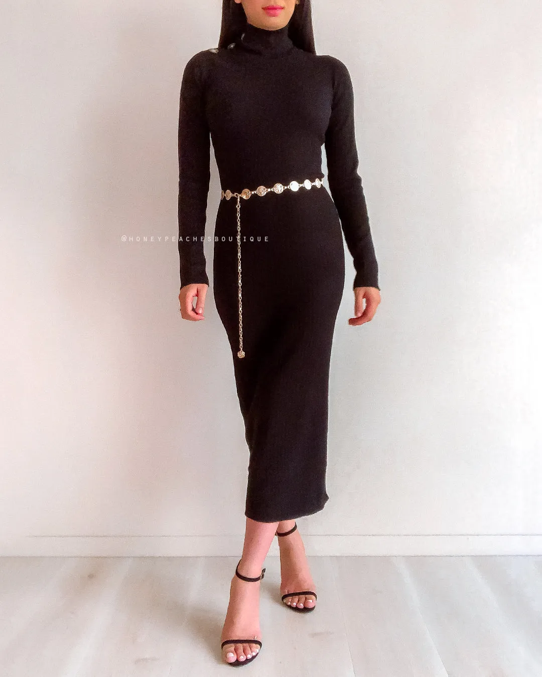 Carli Midi Knit Dress - Black
