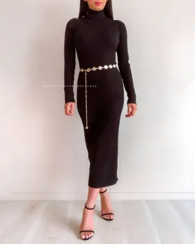 Carli Midi Knit Dress - Black