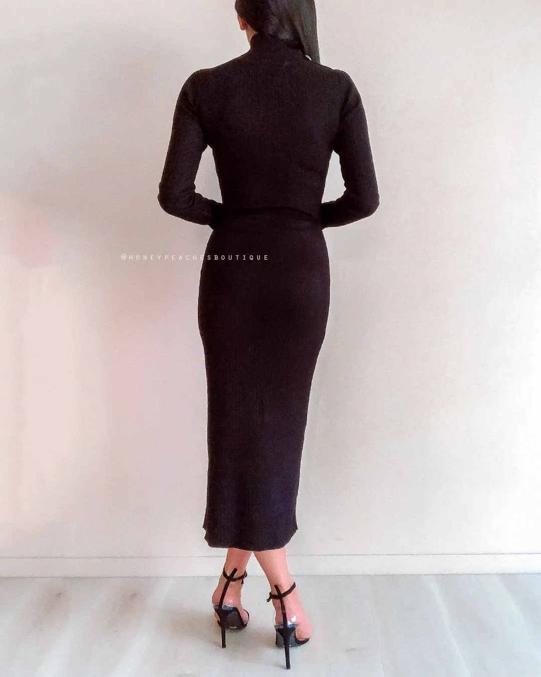Carli Midi Knit Dress - Black