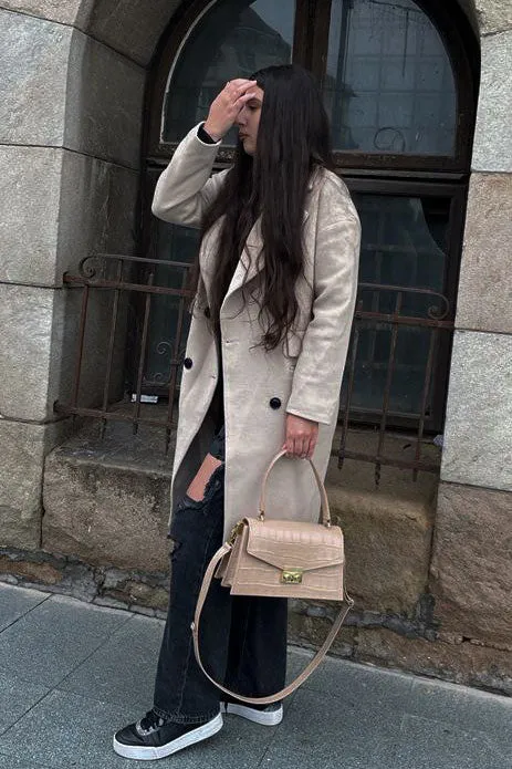 Casual Oversized Beige Wool Coat C3138