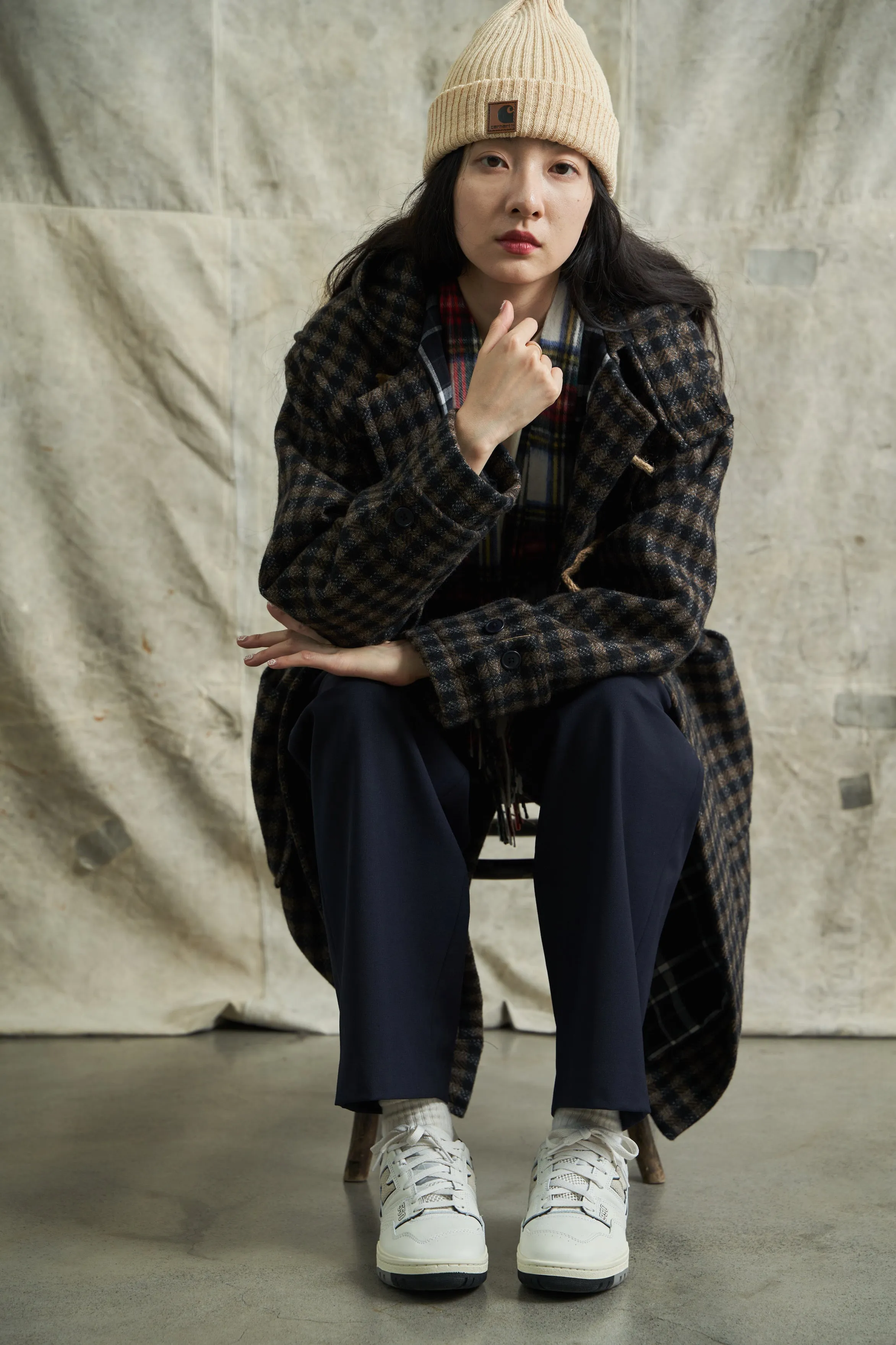 Checkered Wool Duffle Coat