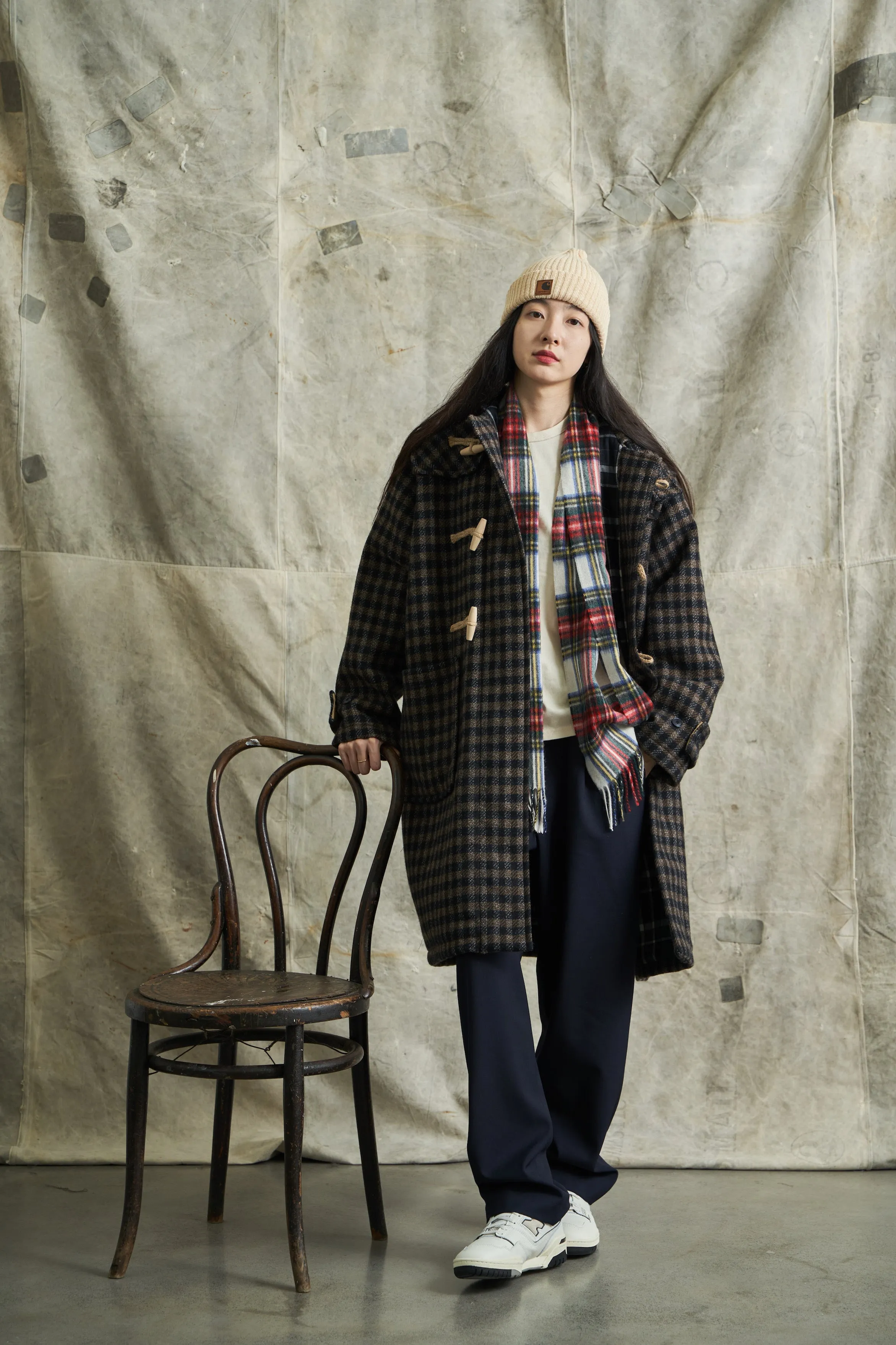 Checkered Wool Duffle Coat