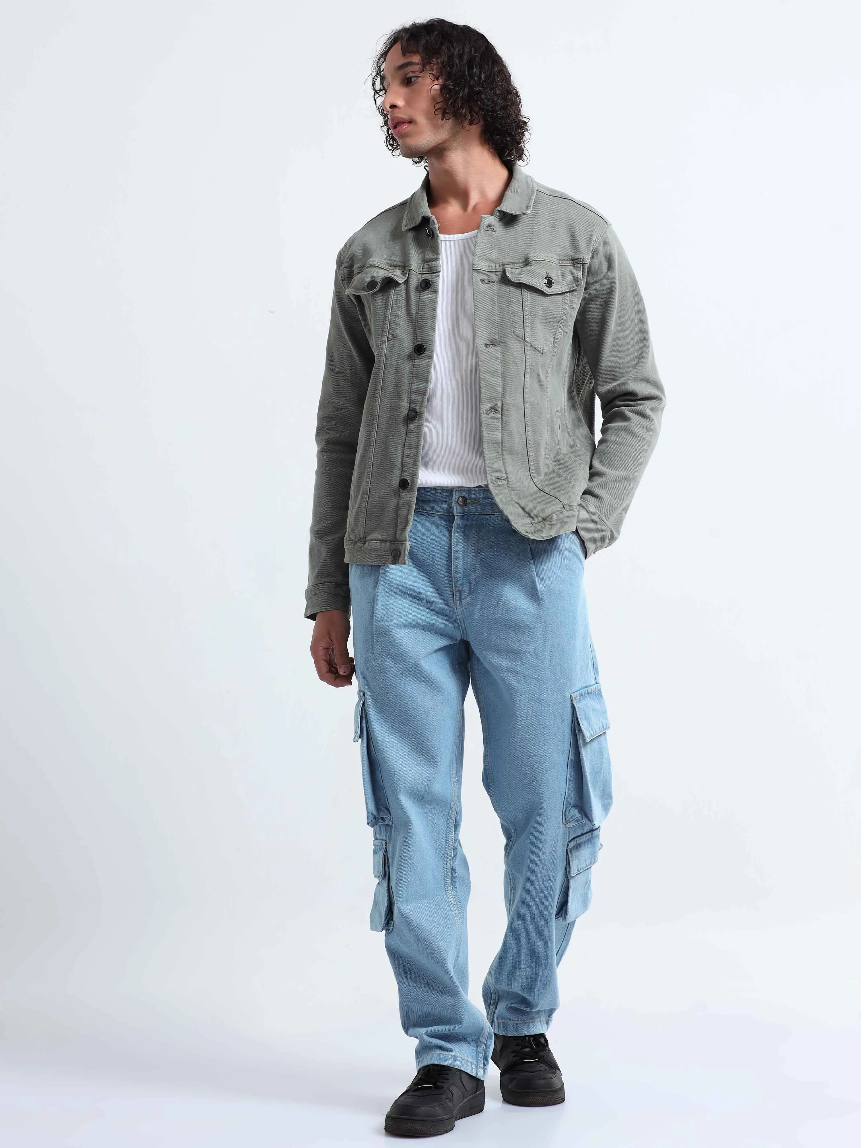 Classic Relaxed Light Blue Double Cargo Denim