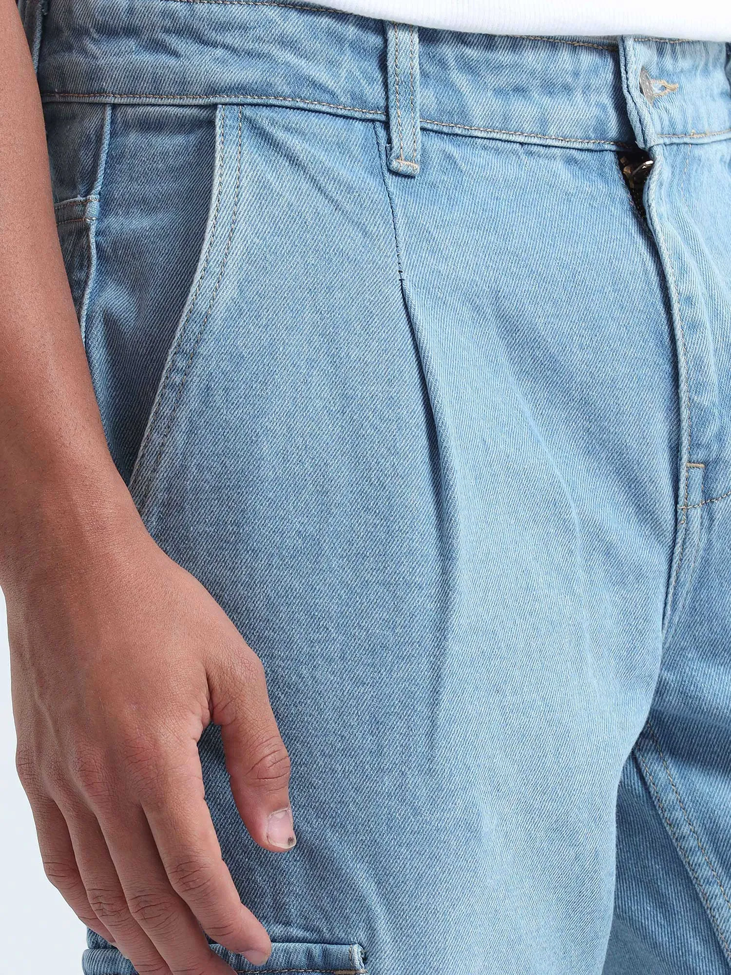 Classic Relaxed Light Blue Double Cargo Denim