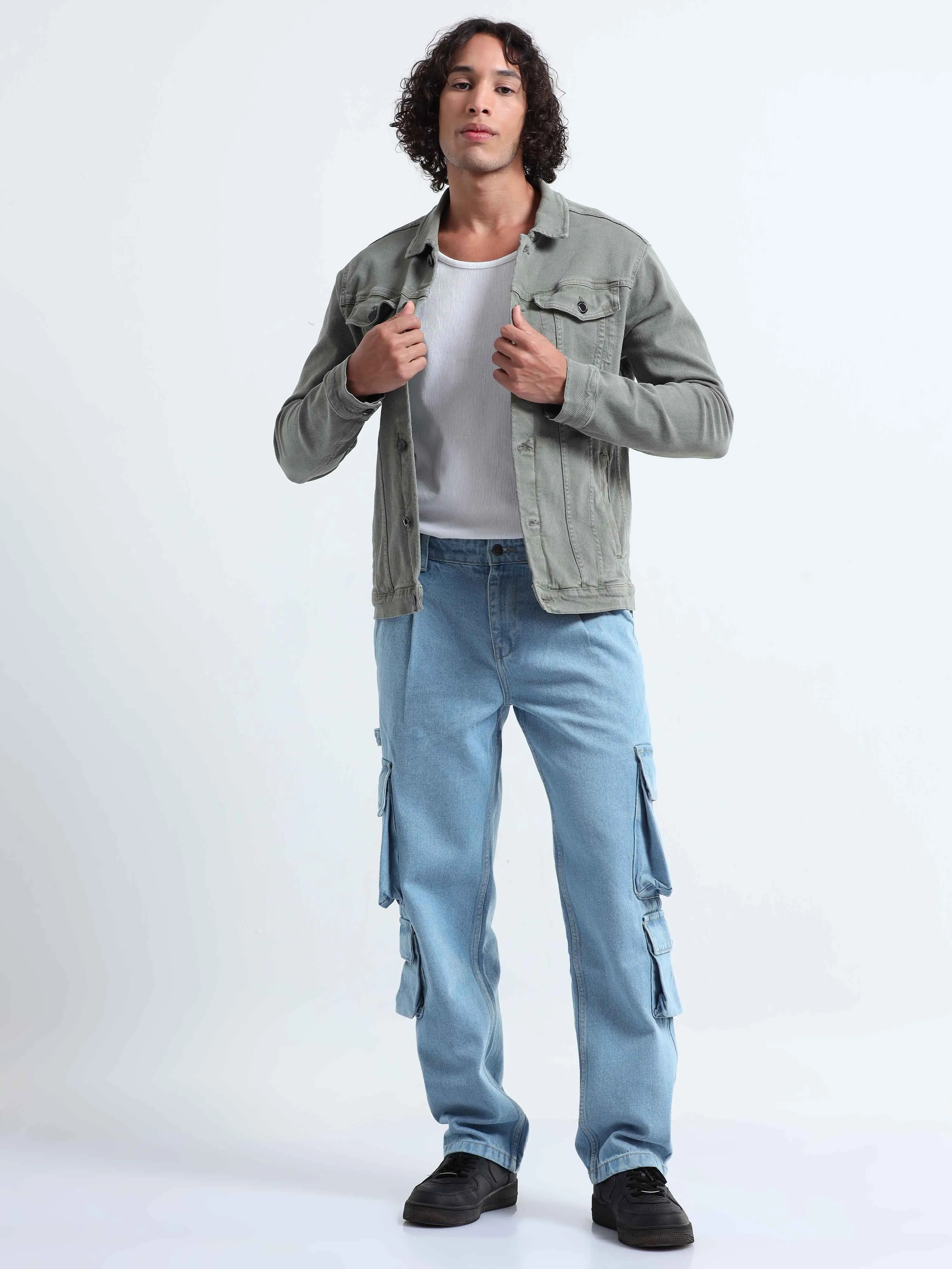 Classic Relaxed Light Blue Double Cargo Denim