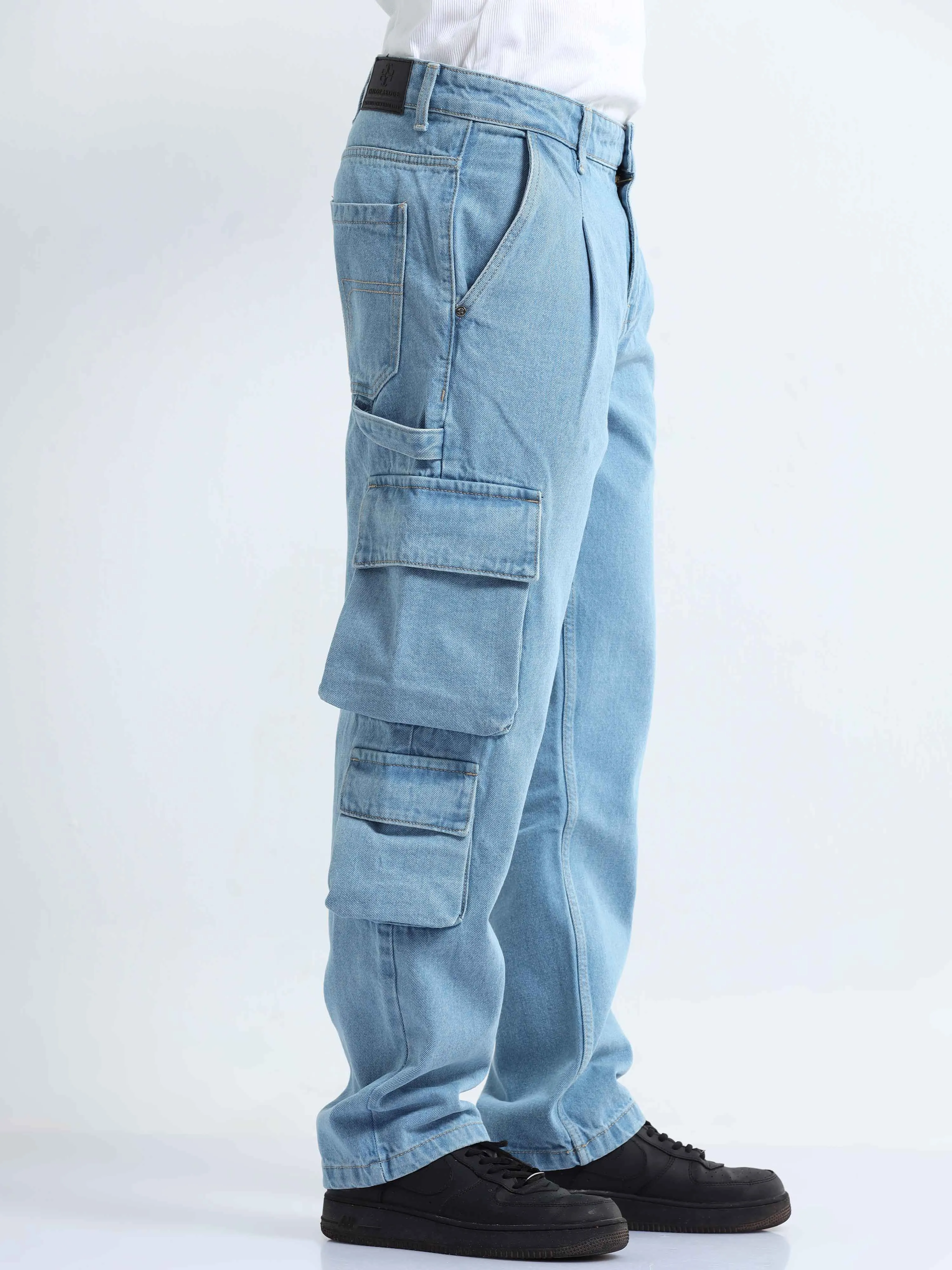 Classic Relaxed Light Blue Double Cargo Denim