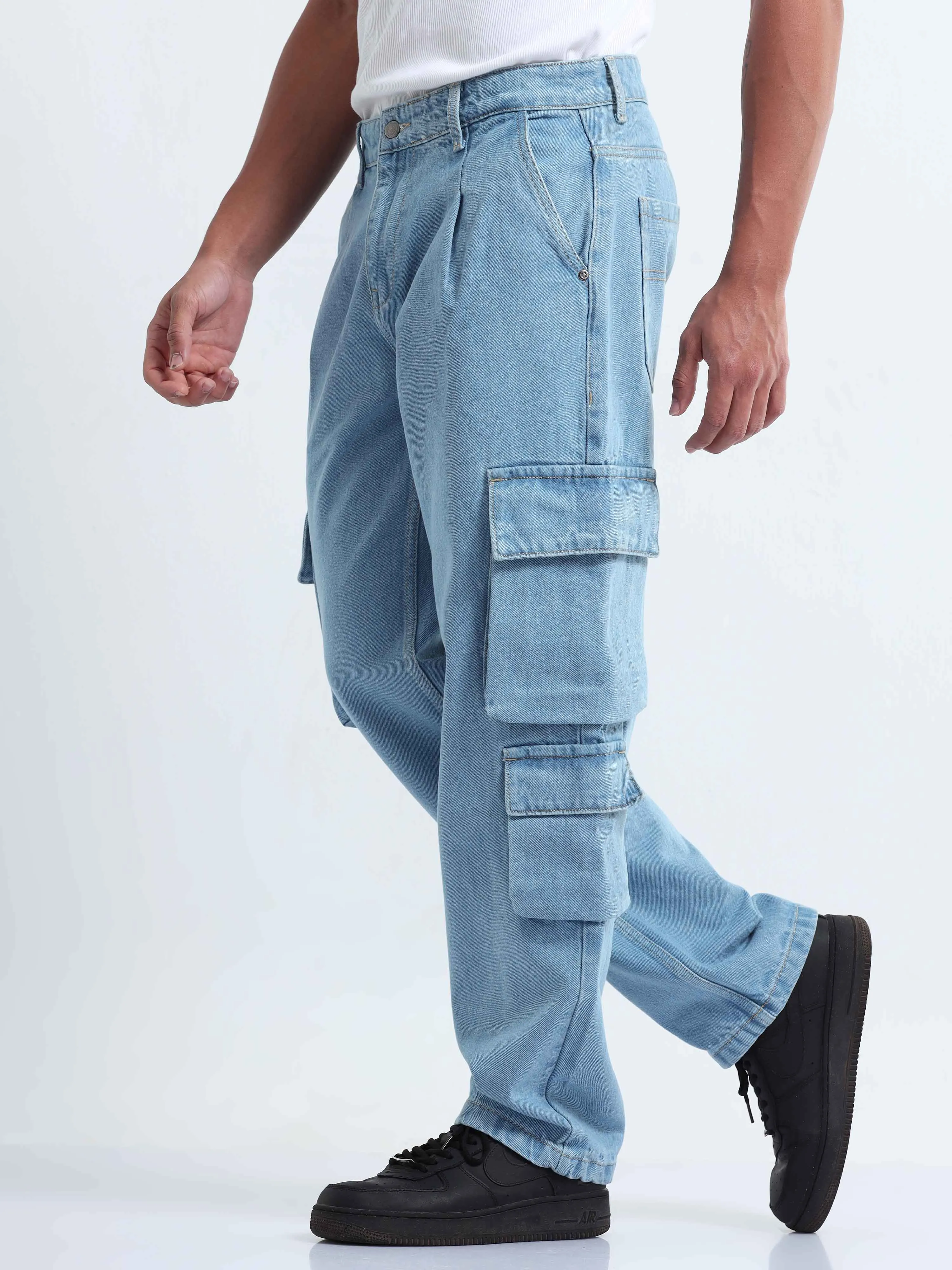Classic Relaxed Light Blue Double Cargo Denim