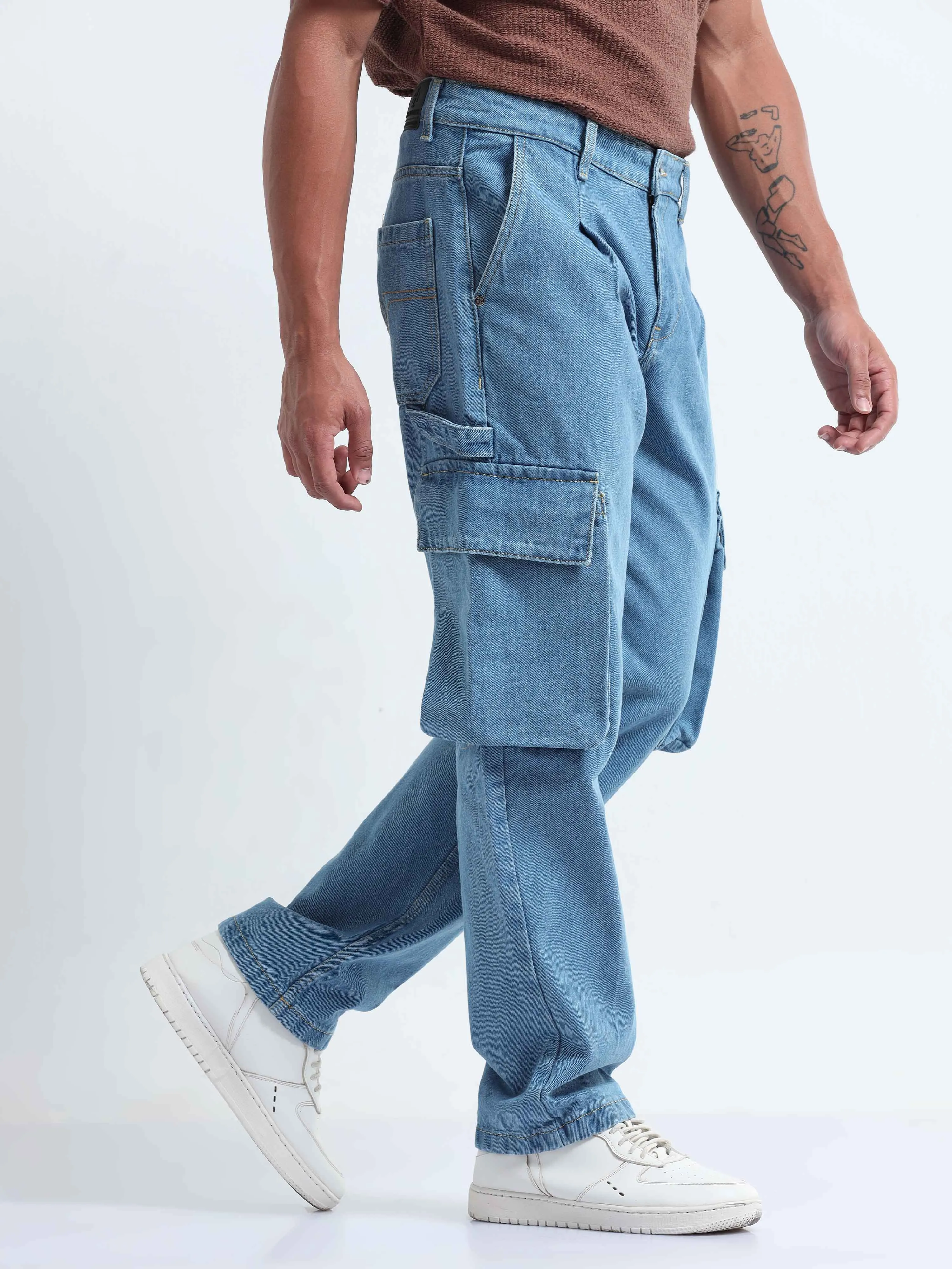 Classic Relaxed Mid Blue Denim Cargo