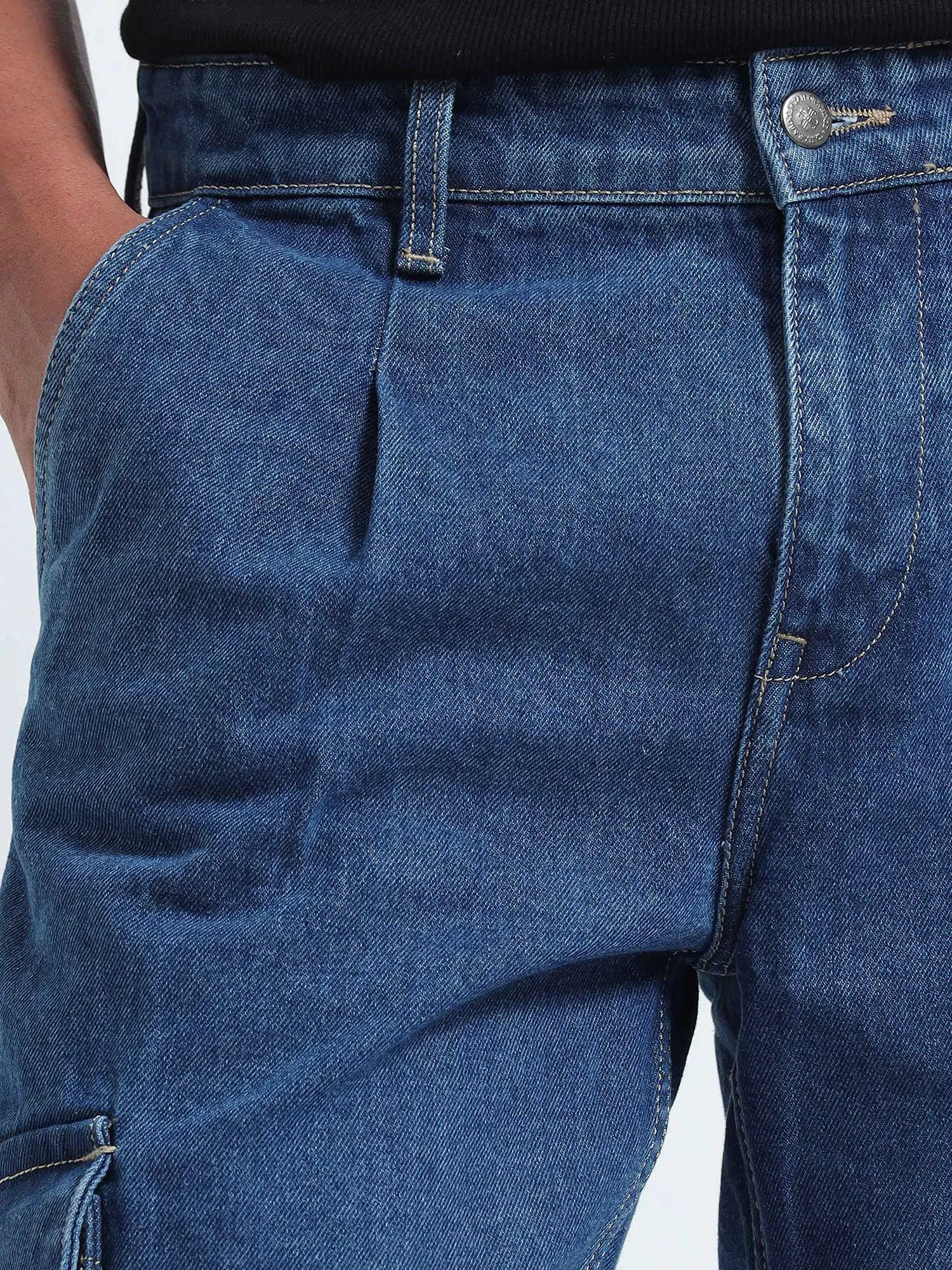 Classic Relaxed Mid Blue Double Cargo Denim