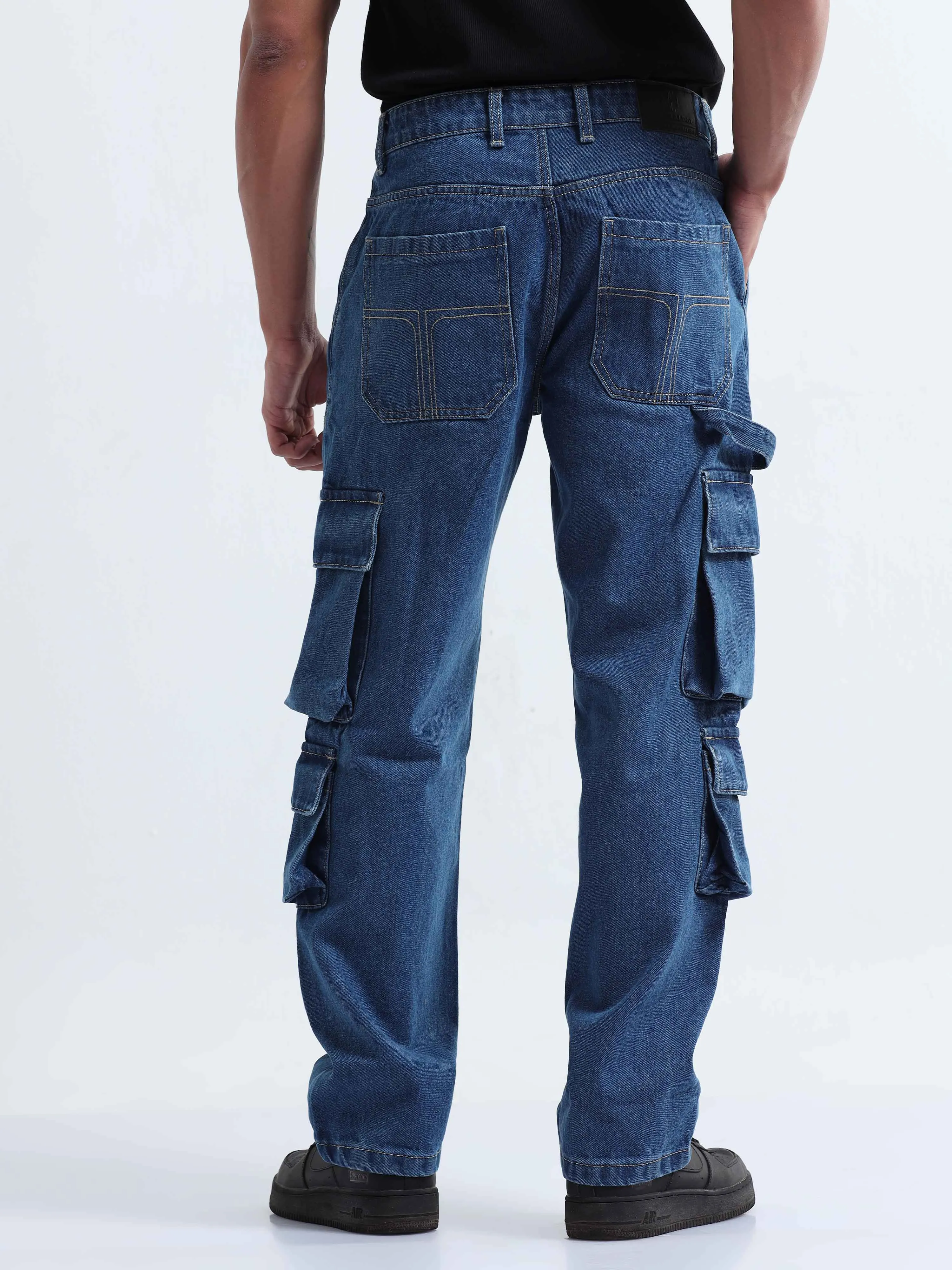 Classic Relaxed Mid Blue Double Cargo Denim