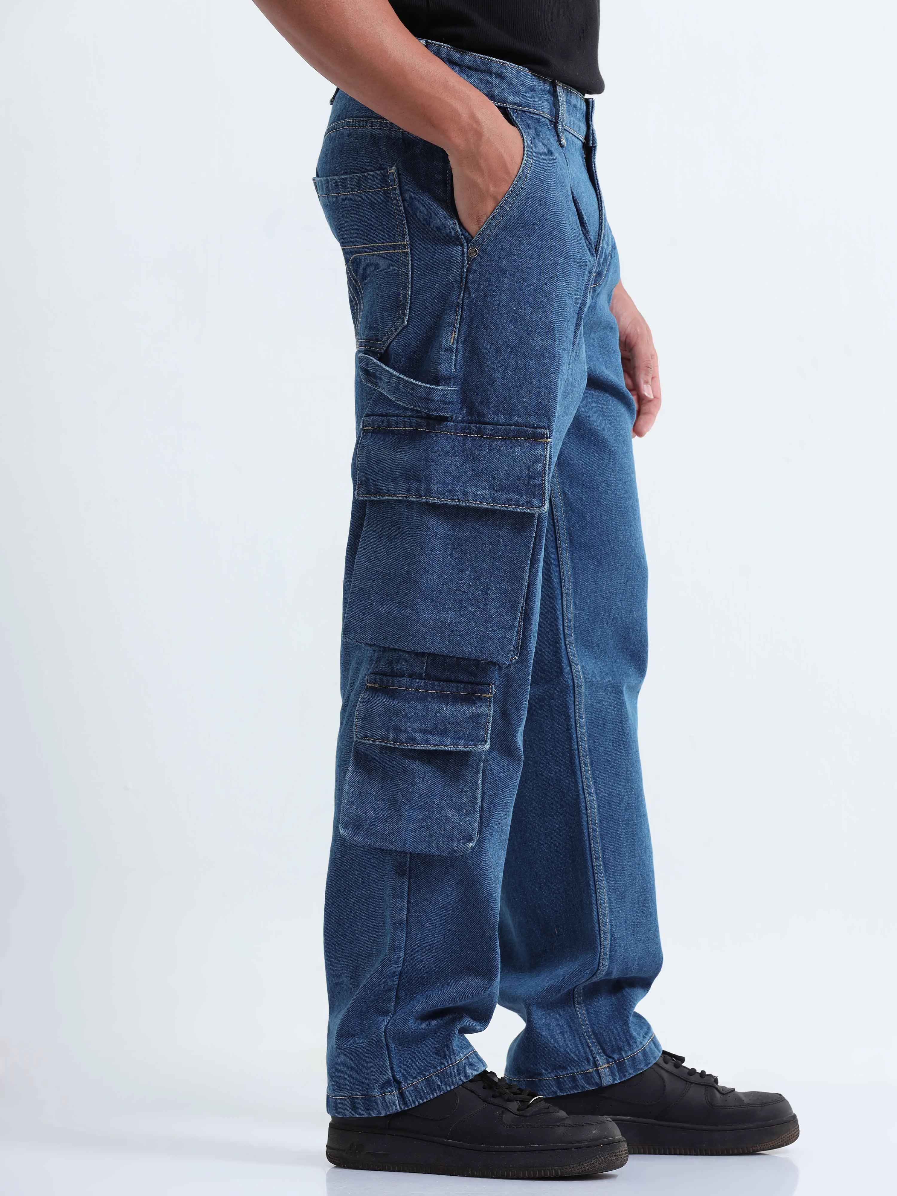 Classic Relaxed Mid Blue Double Cargo Denim