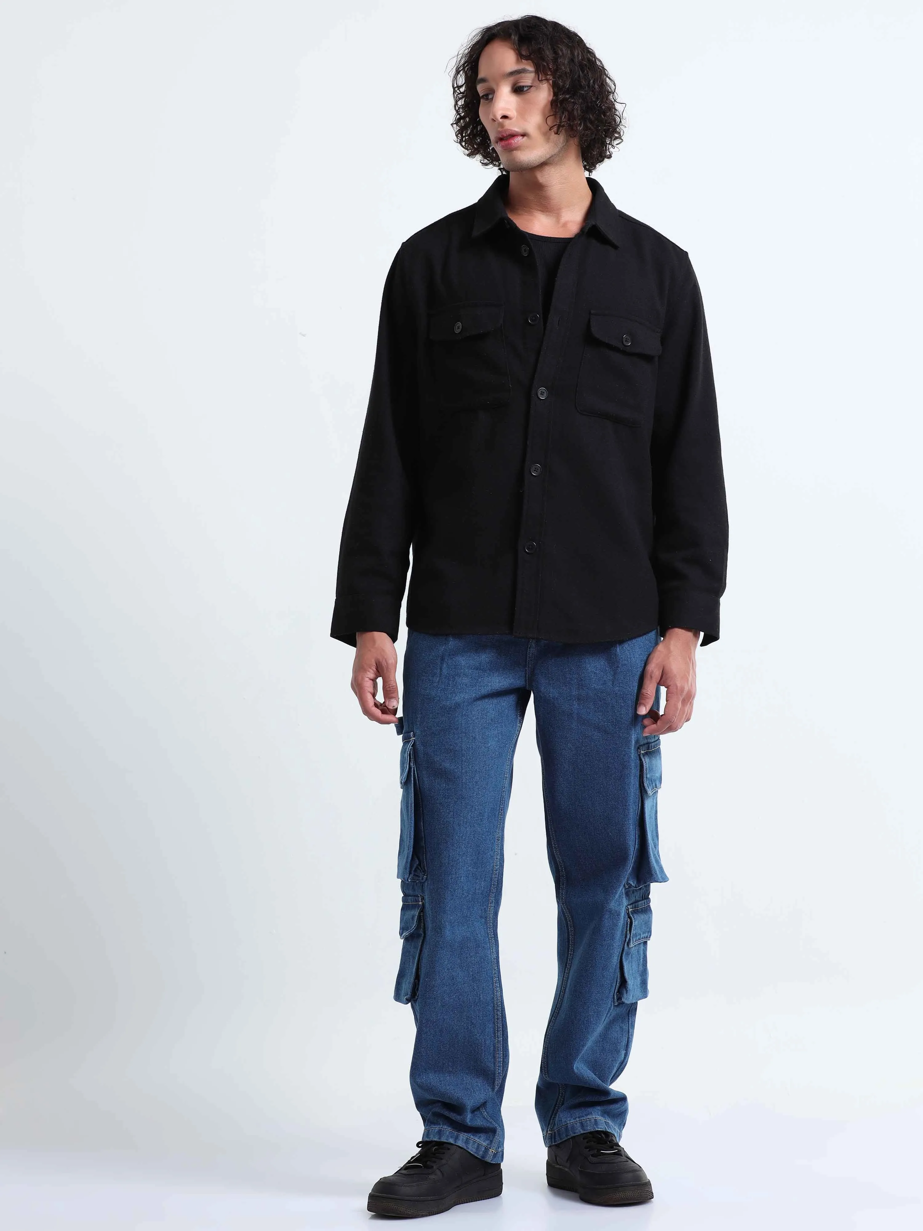 Classic Relaxed Mid Blue Double Cargo Denim