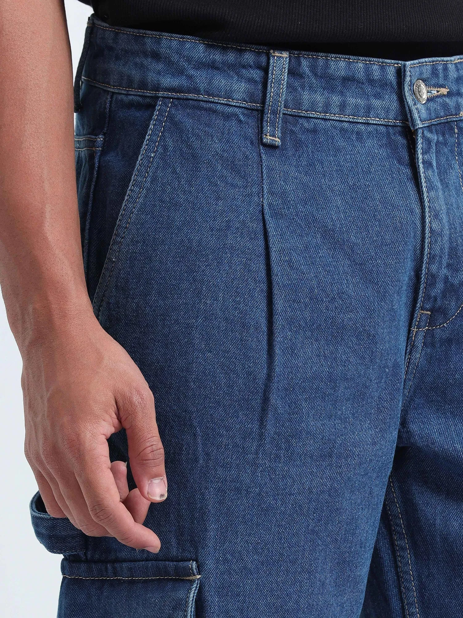 Classic Relaxed Mid Blue Double Cargo Denim