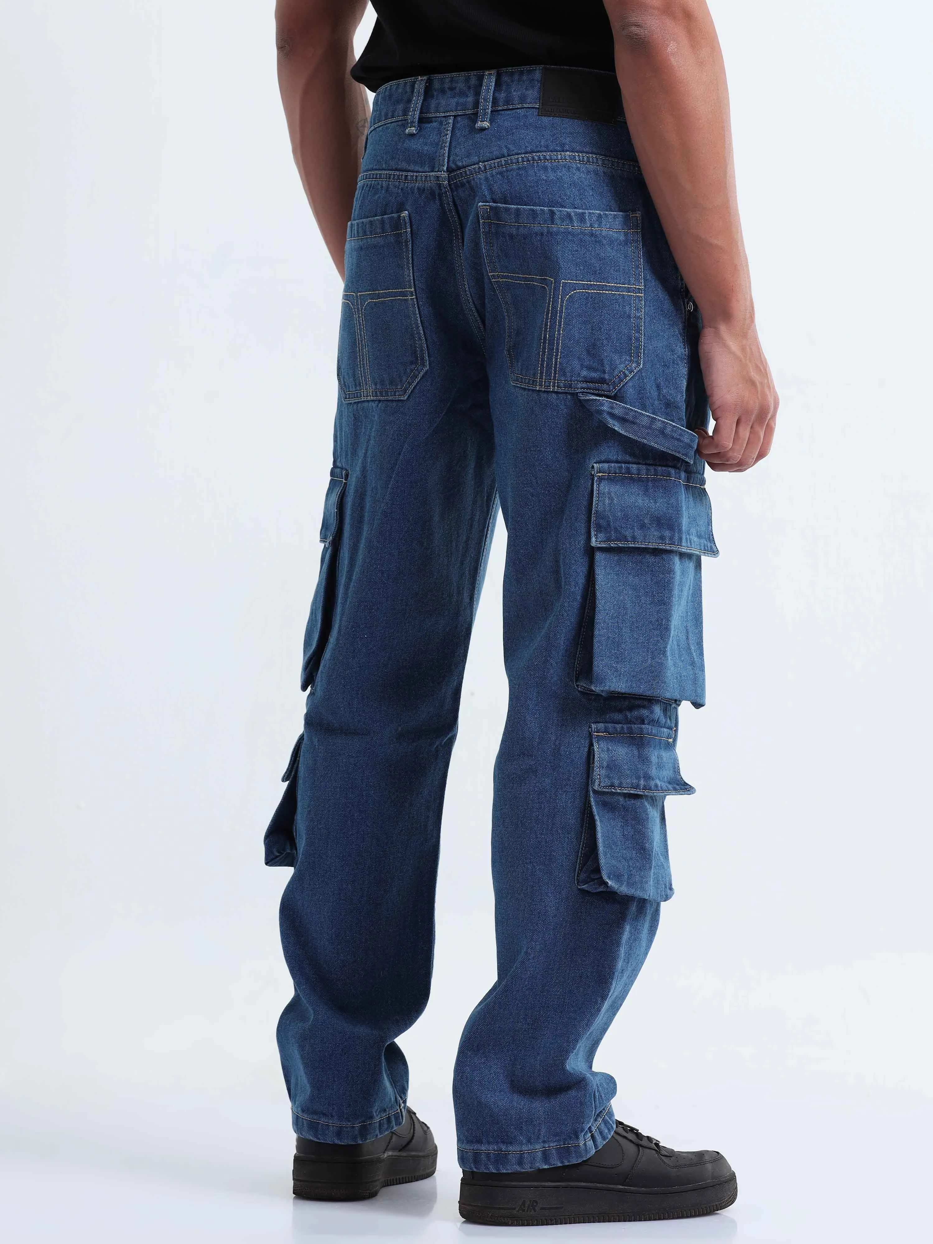 Classic Relaxed Mid Blue Double Cargo Denim