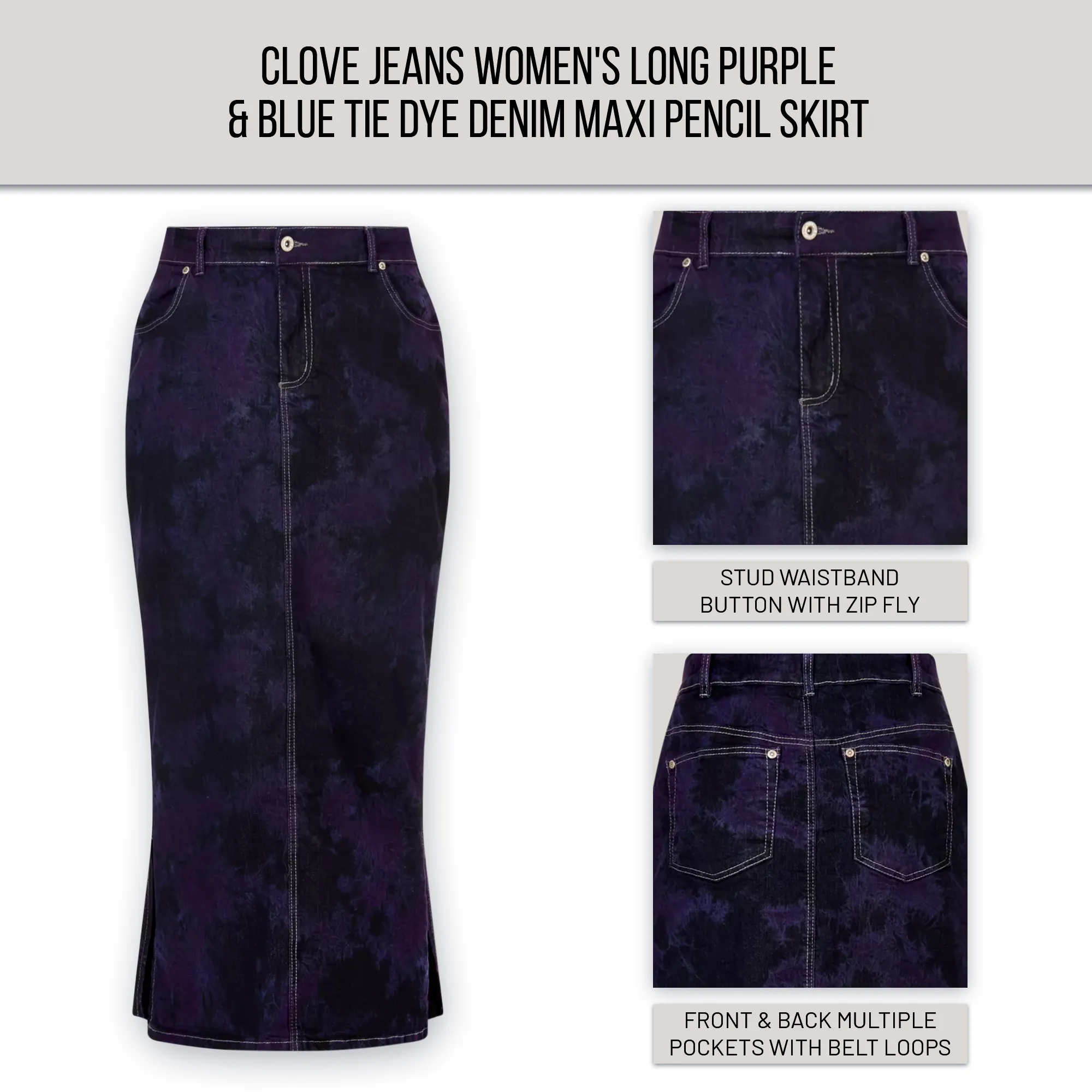 Clove Jeans Womens Maxi Skirts Tie Dye Denim Skirt Plus Size Pencil Skirt 12-24
