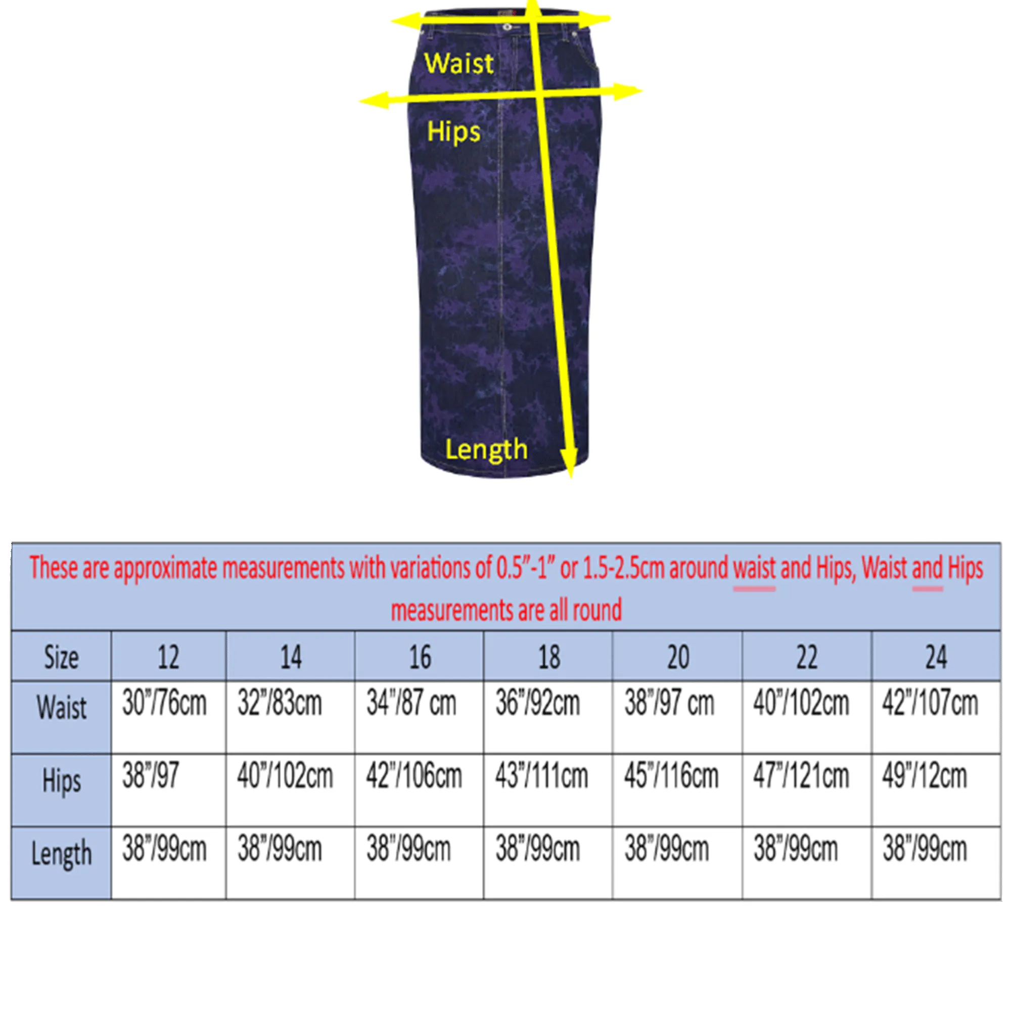 Clove Jeans Womens Maxi Skirts Tie Dye Denim Skirt Plus Size Pencil Skirt 12-24