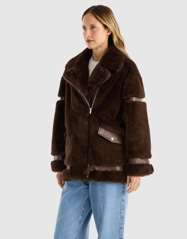 Clover Faux Fur Jacket Chocolate