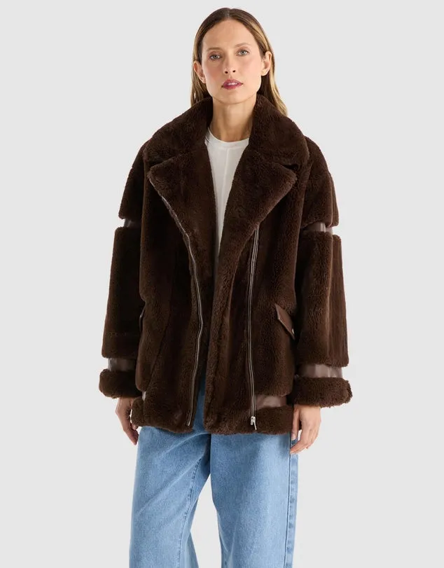 Clover Faux Fur Jacket Chocolate
