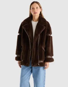 Clover Faux Fur Jacket Chocolate