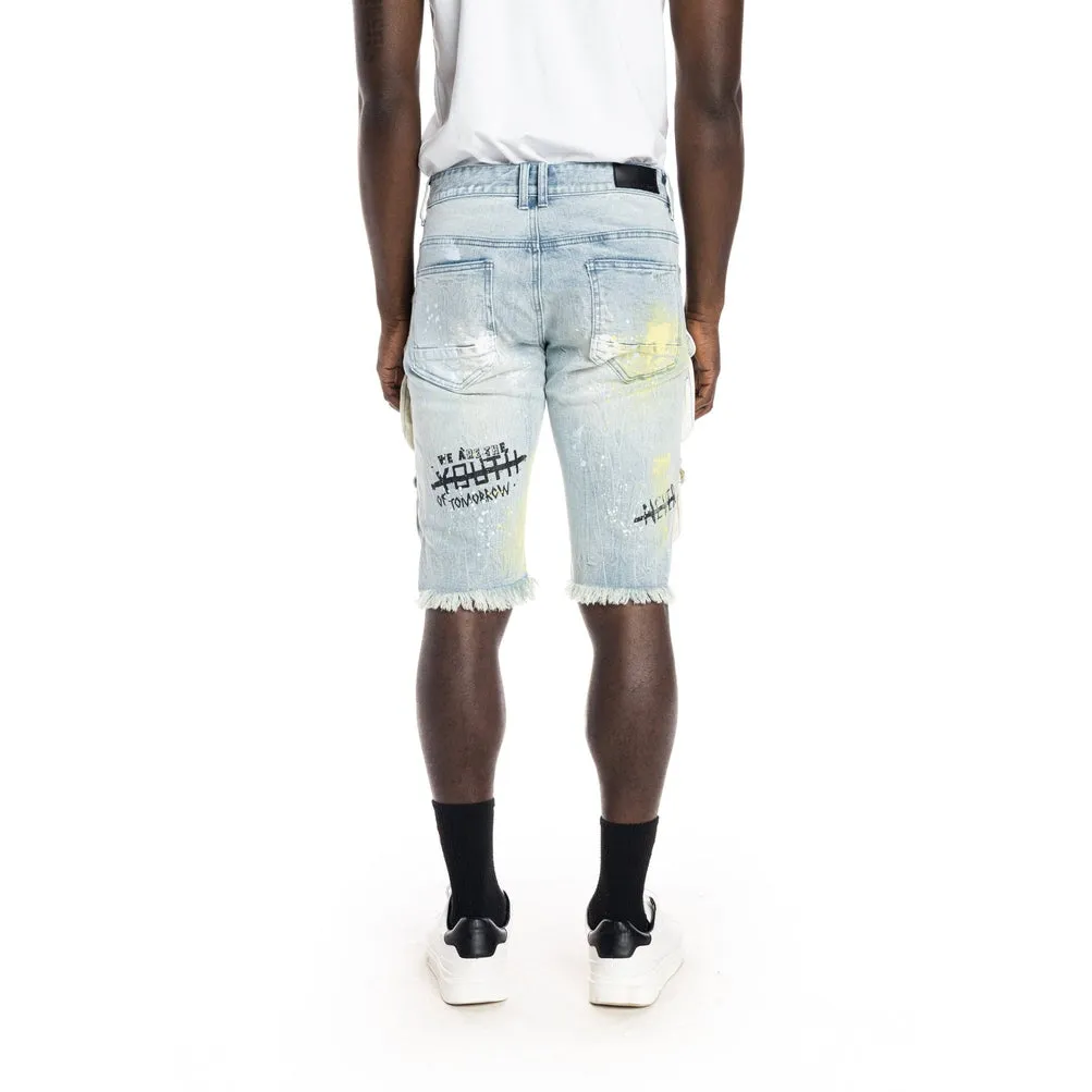 Colorblock Jean Short - Mulberry Blue