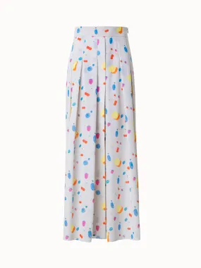 Cotton Pleated Midi Skirt with Fruits Print