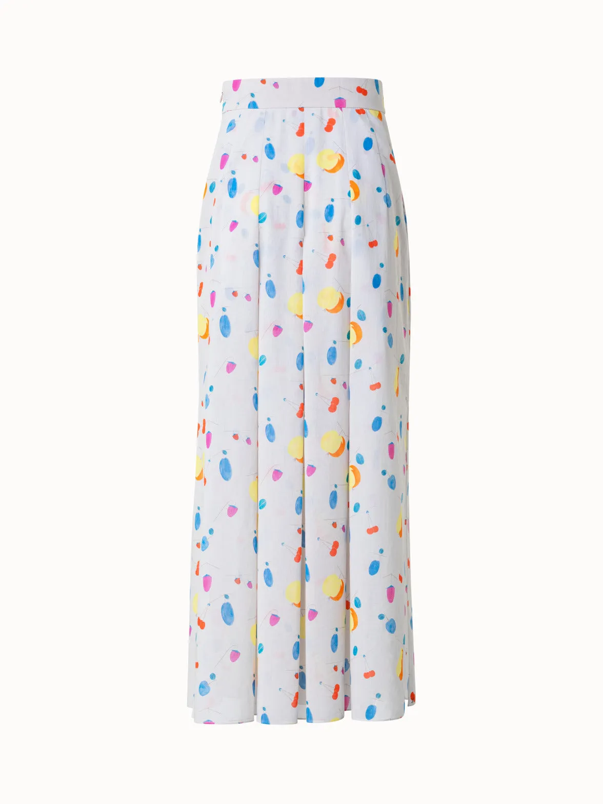 Cotton Pleated Midi Skirt with Fruits Print
