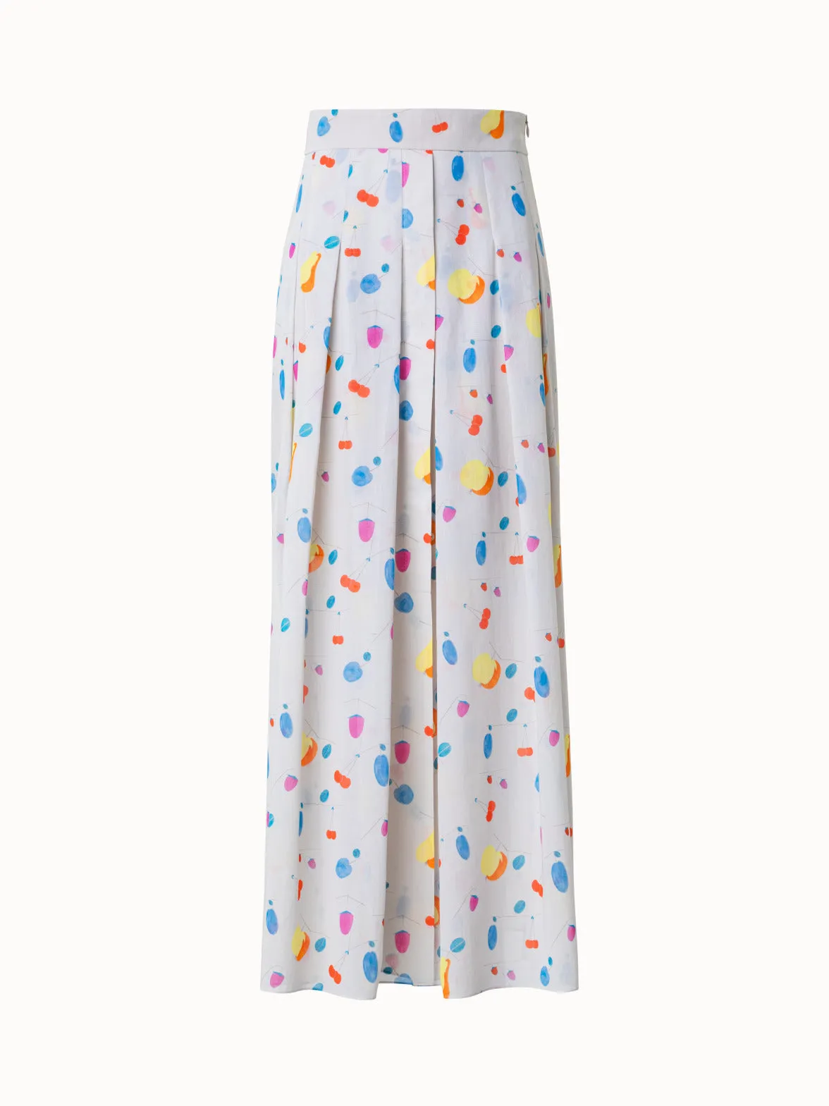 Cotton Pleated Midi Skirt with Fruits Print
