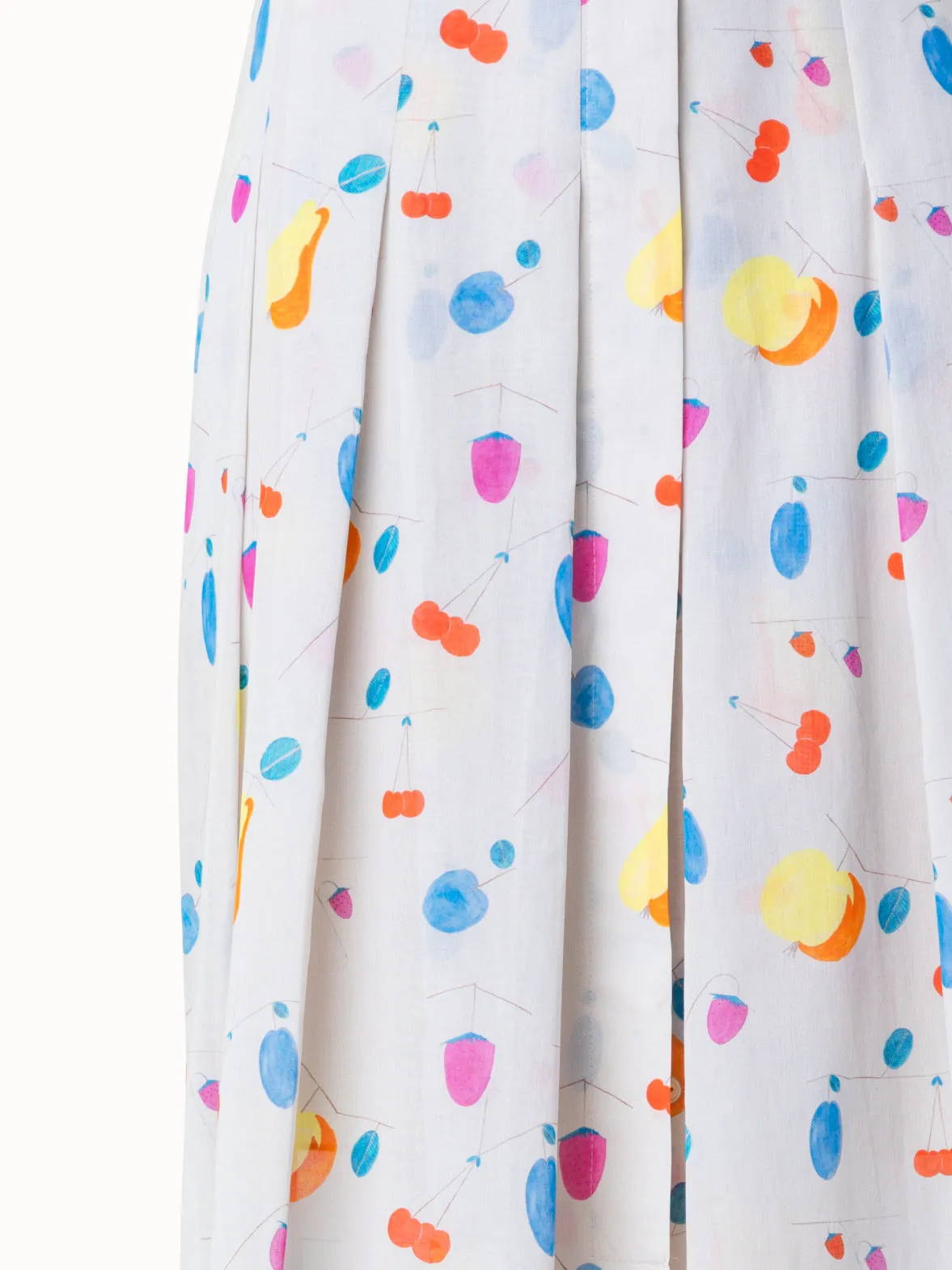 Cotton Pleated Midi Skirt with Fruits Print