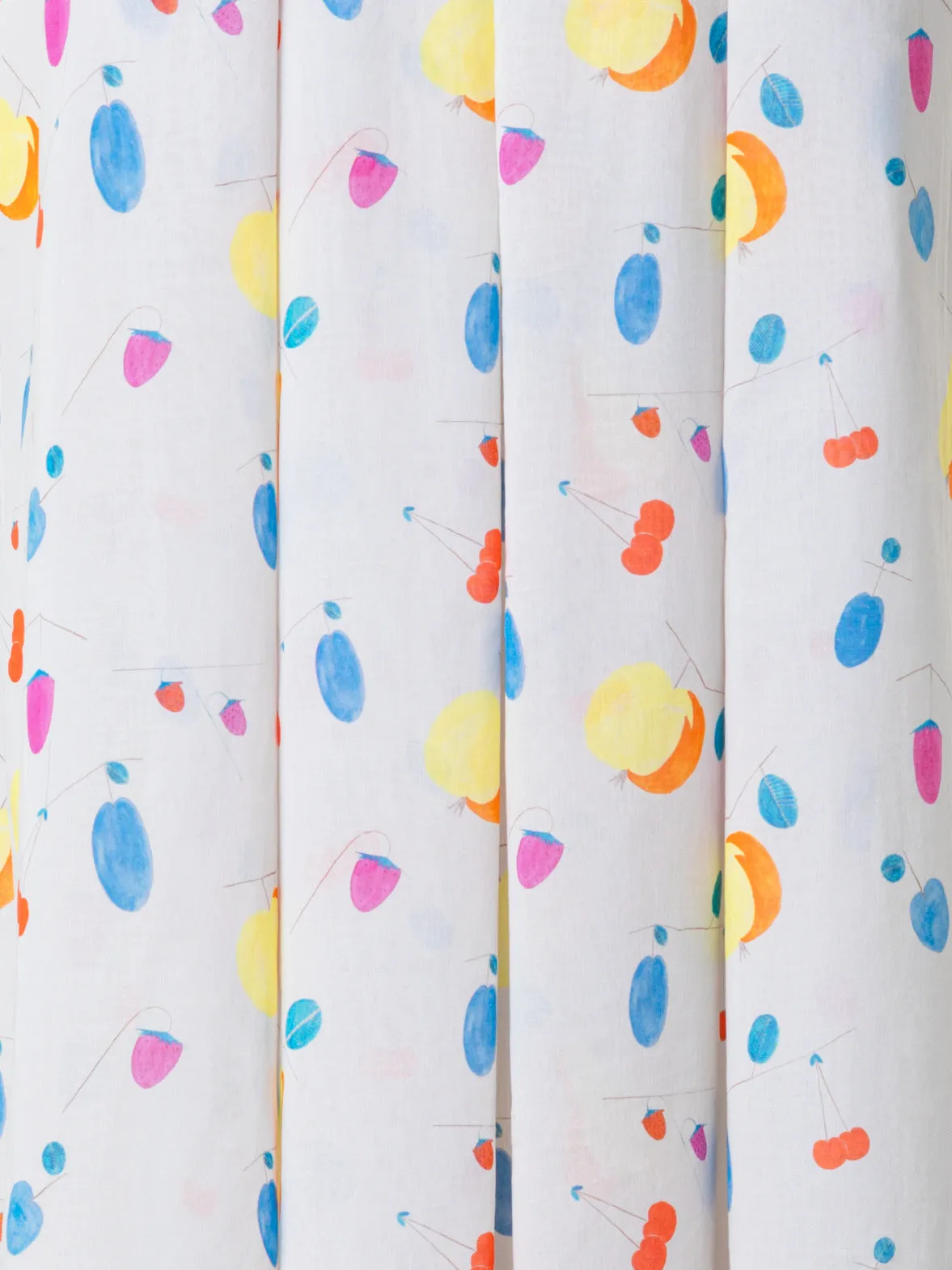 Cotton Pleated Midi Skirt with Fruits Print