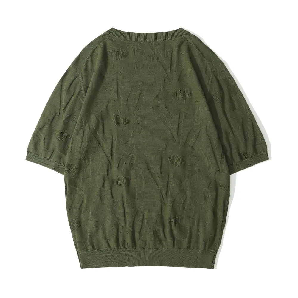 Crew Neck Summer Knit Top - Army Daffodils