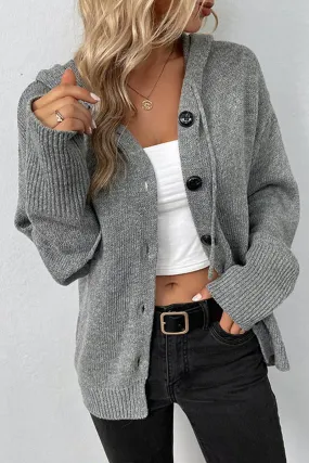 CWOCAL0179_KNITTED HODDY STYLE BUTTON DOWN CARDIGAN