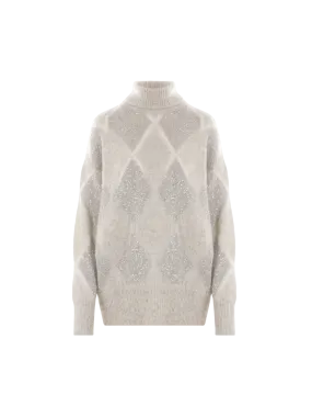 Dazzling Argyle Mohair Turtleneck