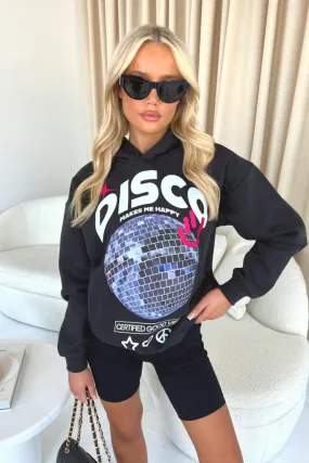 disco makes me happy black printed premium hoodie